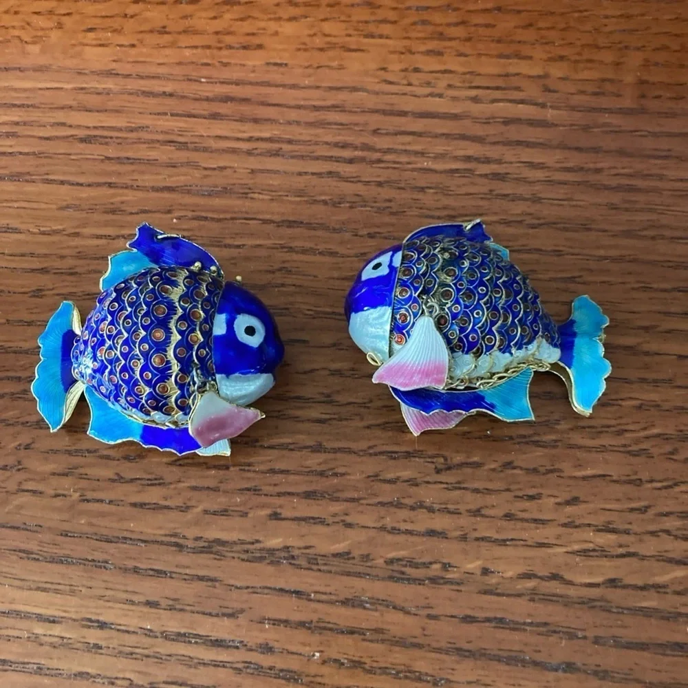 Articulated Cloisonne 2 Fish Vintage Christmas Ornaments